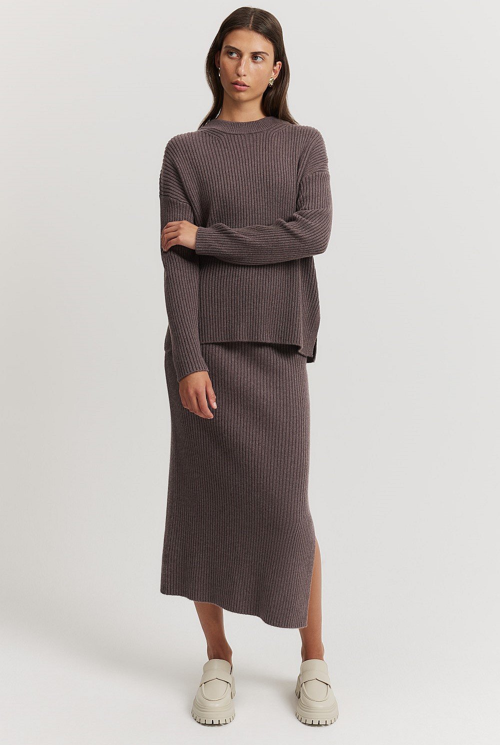 Organically Grown Cotton Cashmere Blend Crew Neck Rib Knit