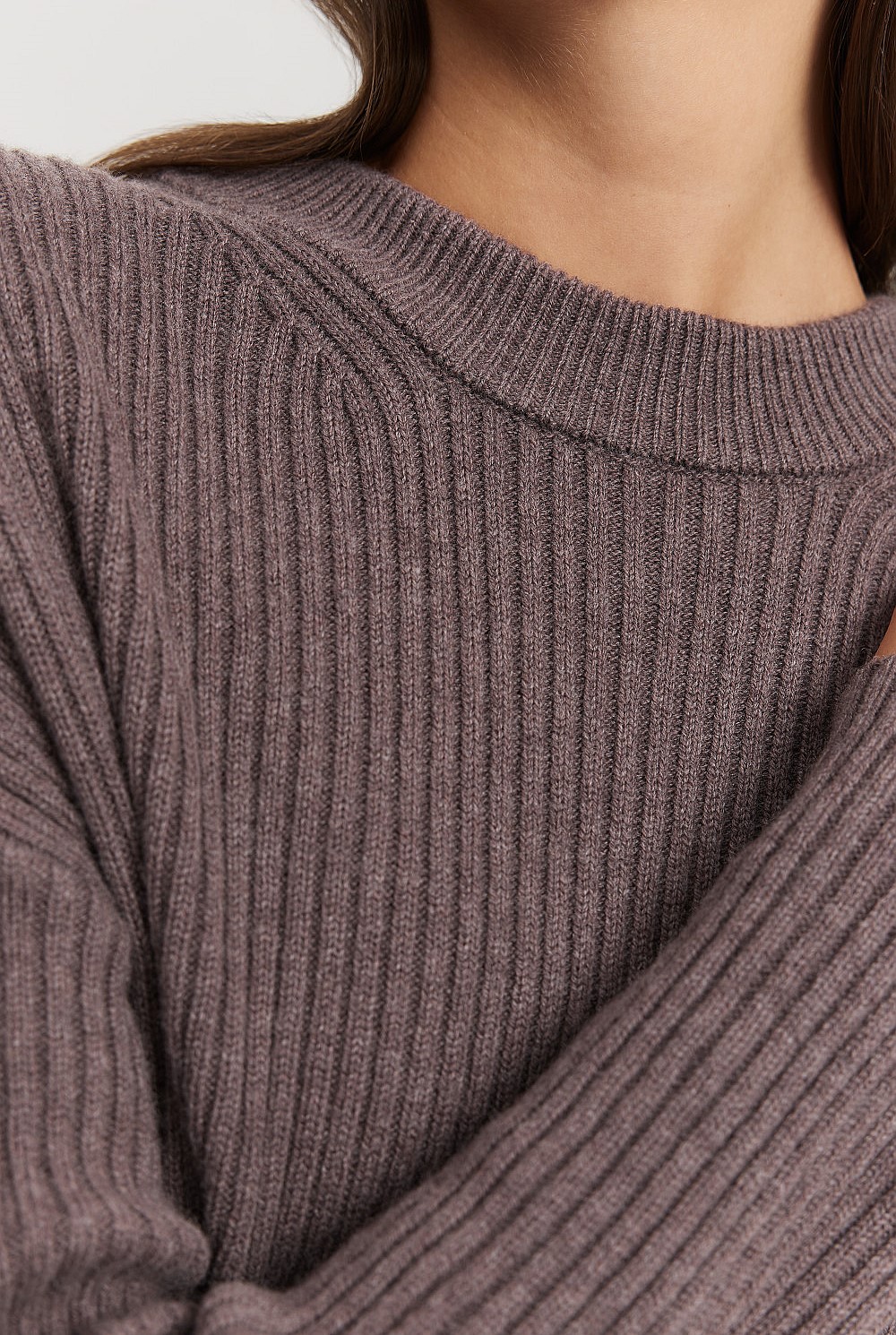 Organically Grown Cotton Cashmere Blend Crew Neck Rib Knit