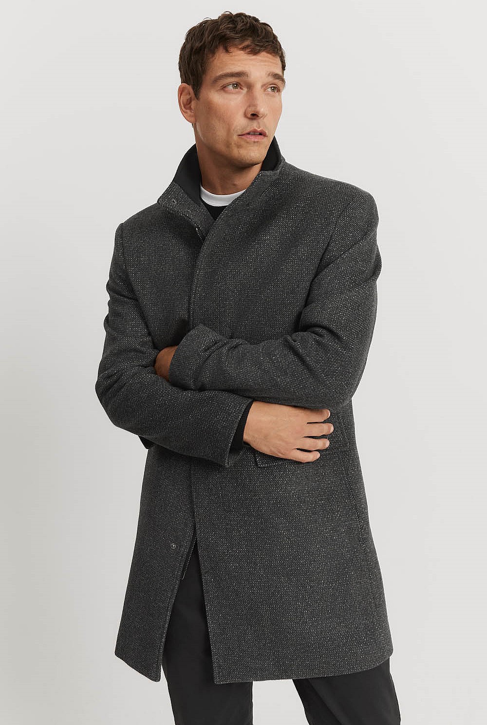 Recycled Wool Blend Funnel Neck Coat