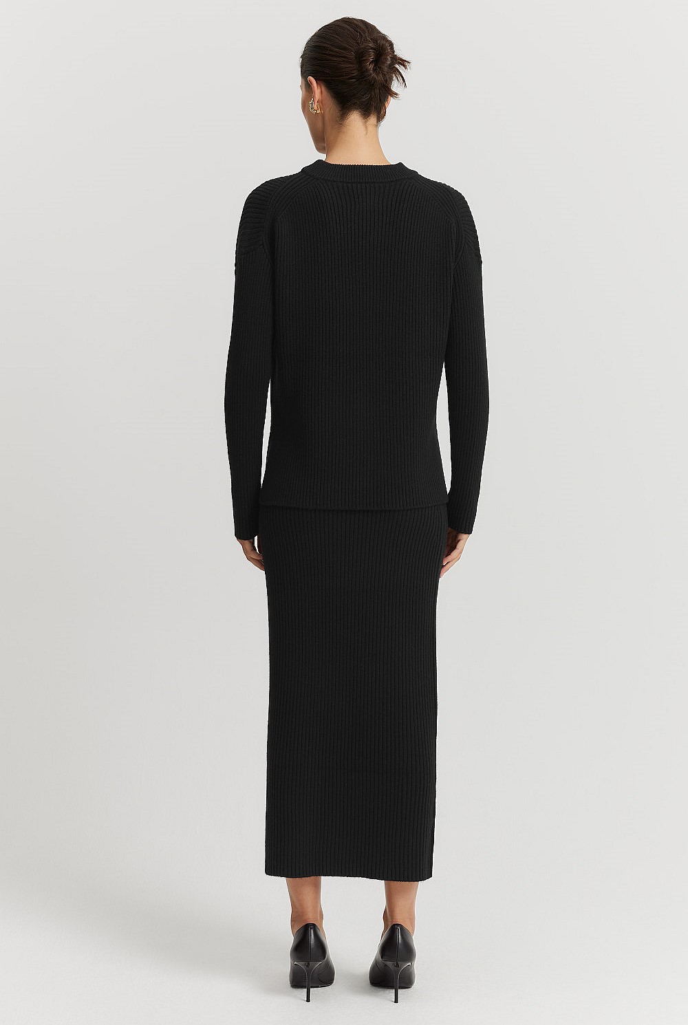 Cotton Cashmere Blend Crew Neck Rib Knit