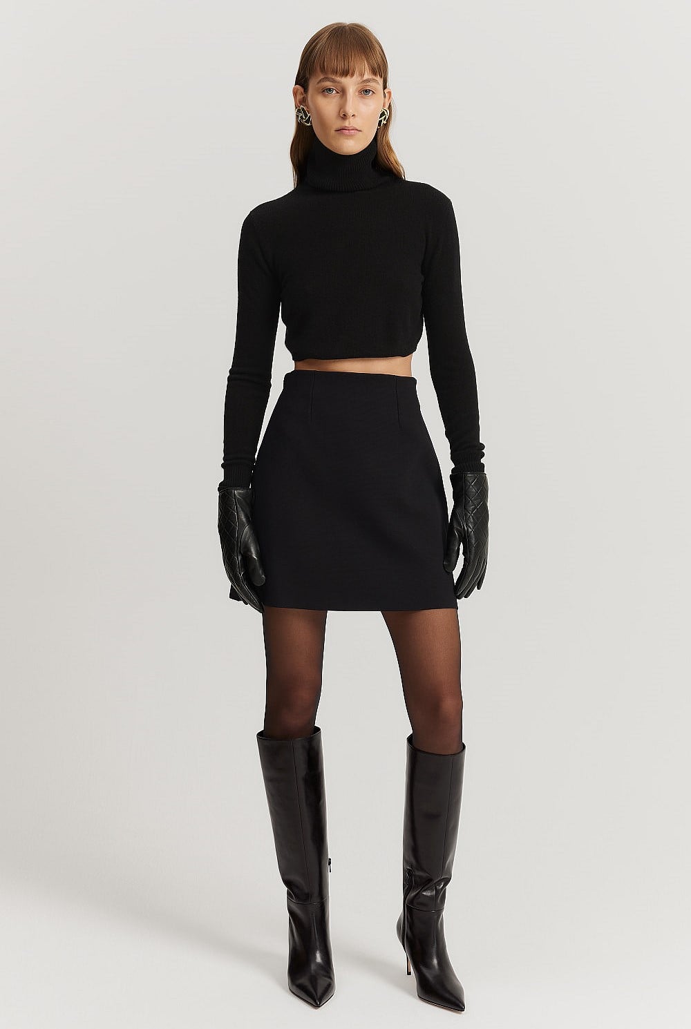 Cashmere Blend Cropped Roll Neck Knit