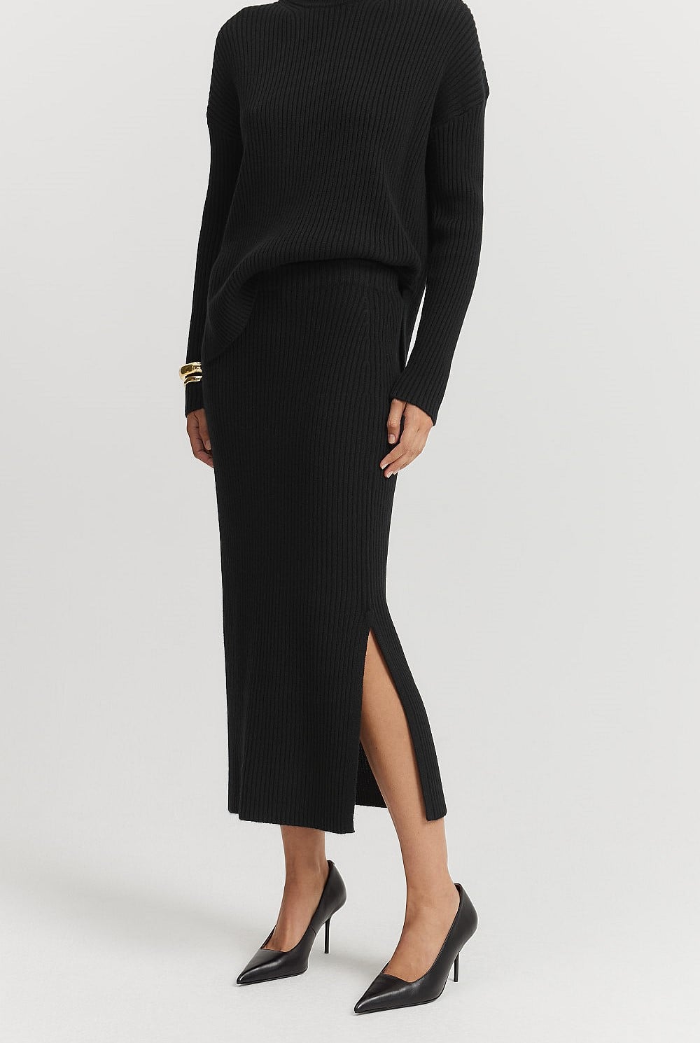Cotton Cashmere Blend Rib Knit Skirt