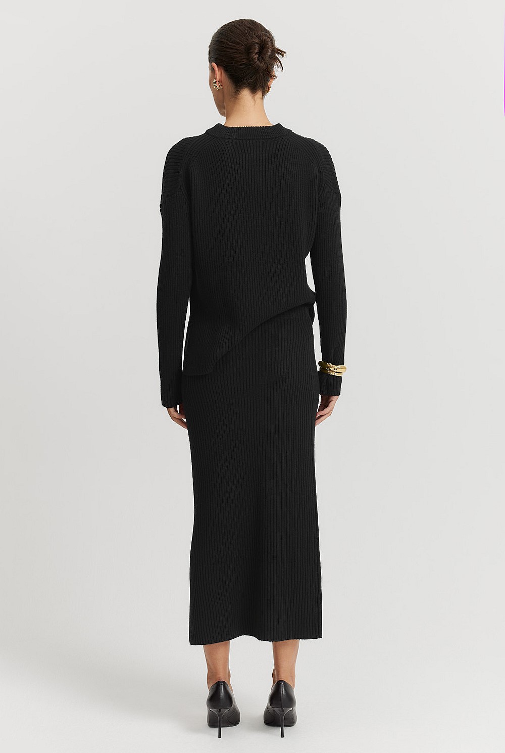 Cotton Cashmere Blend Rib Knit Skirt