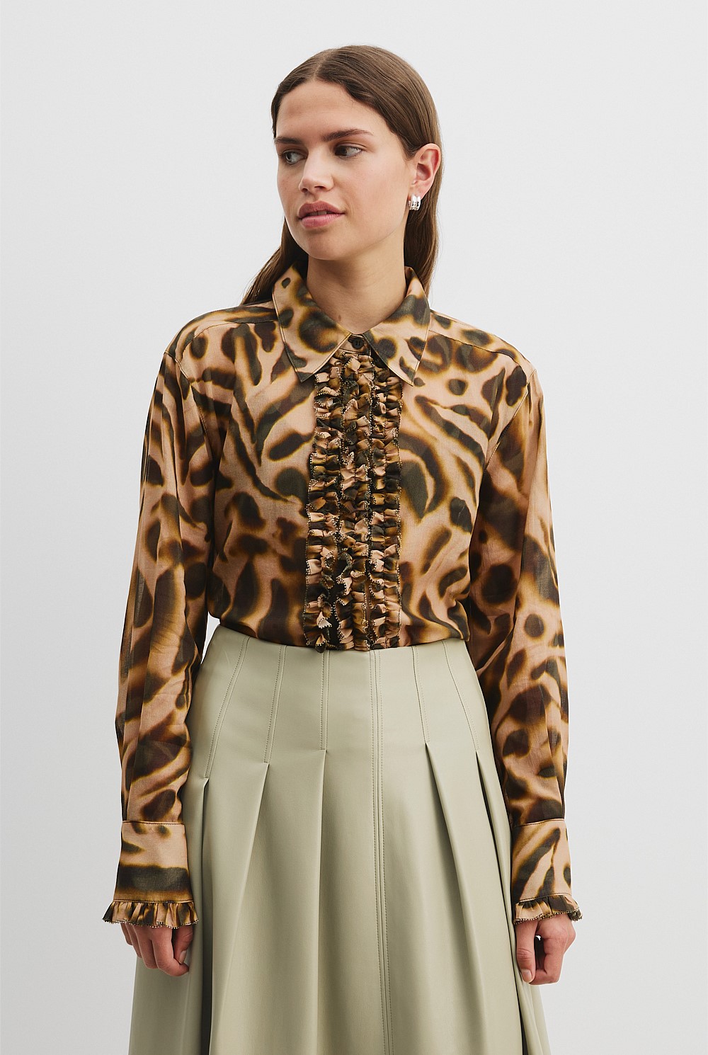 Print Ruffle Organza Shirt