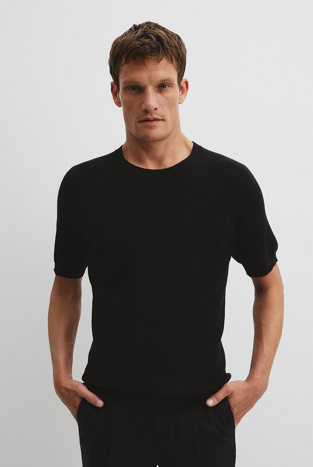 Australian Cotton Blend Rib Knit T-Shirt