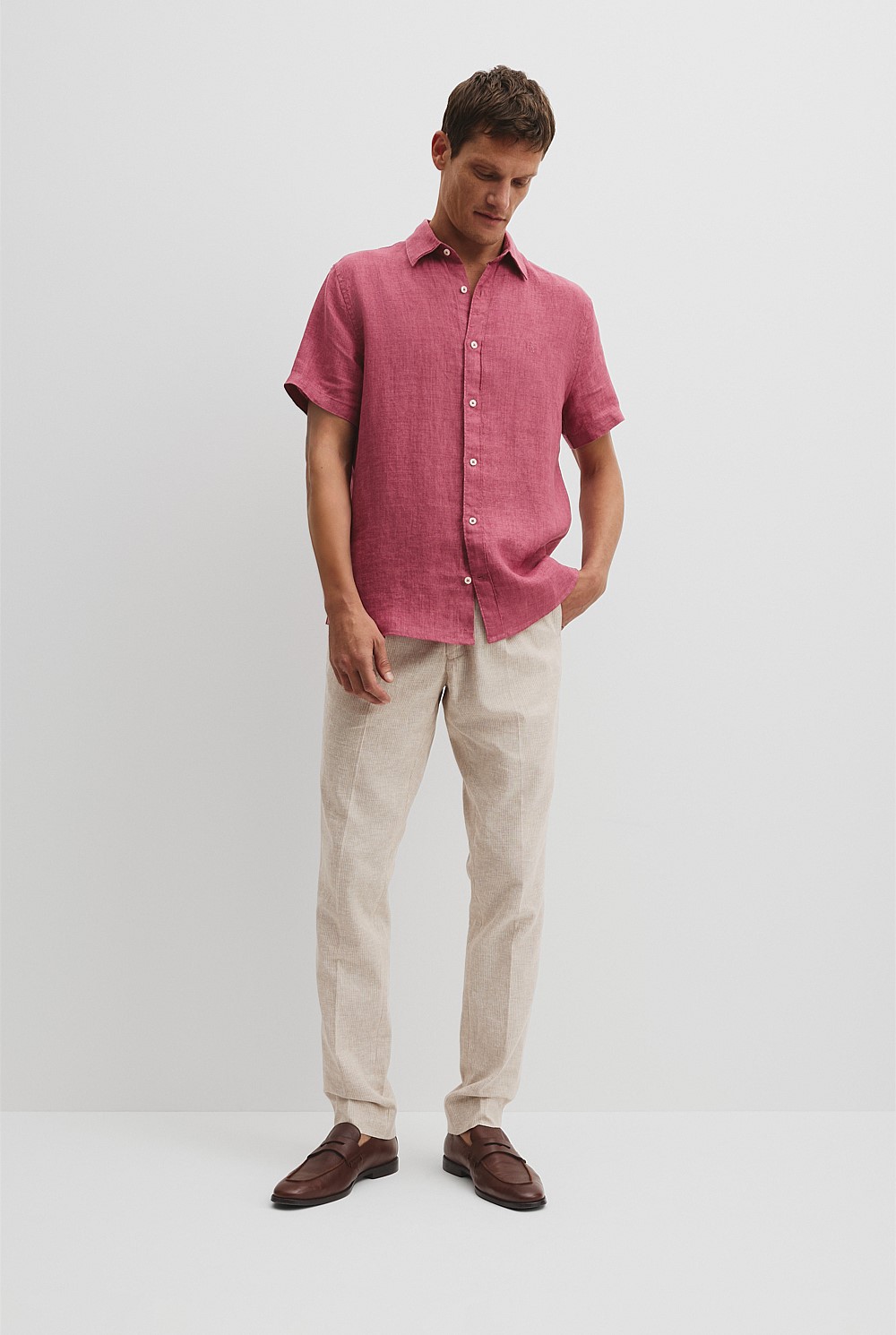 Regular Fit Organically Grown Delave Linen Short Sleeve Shirt