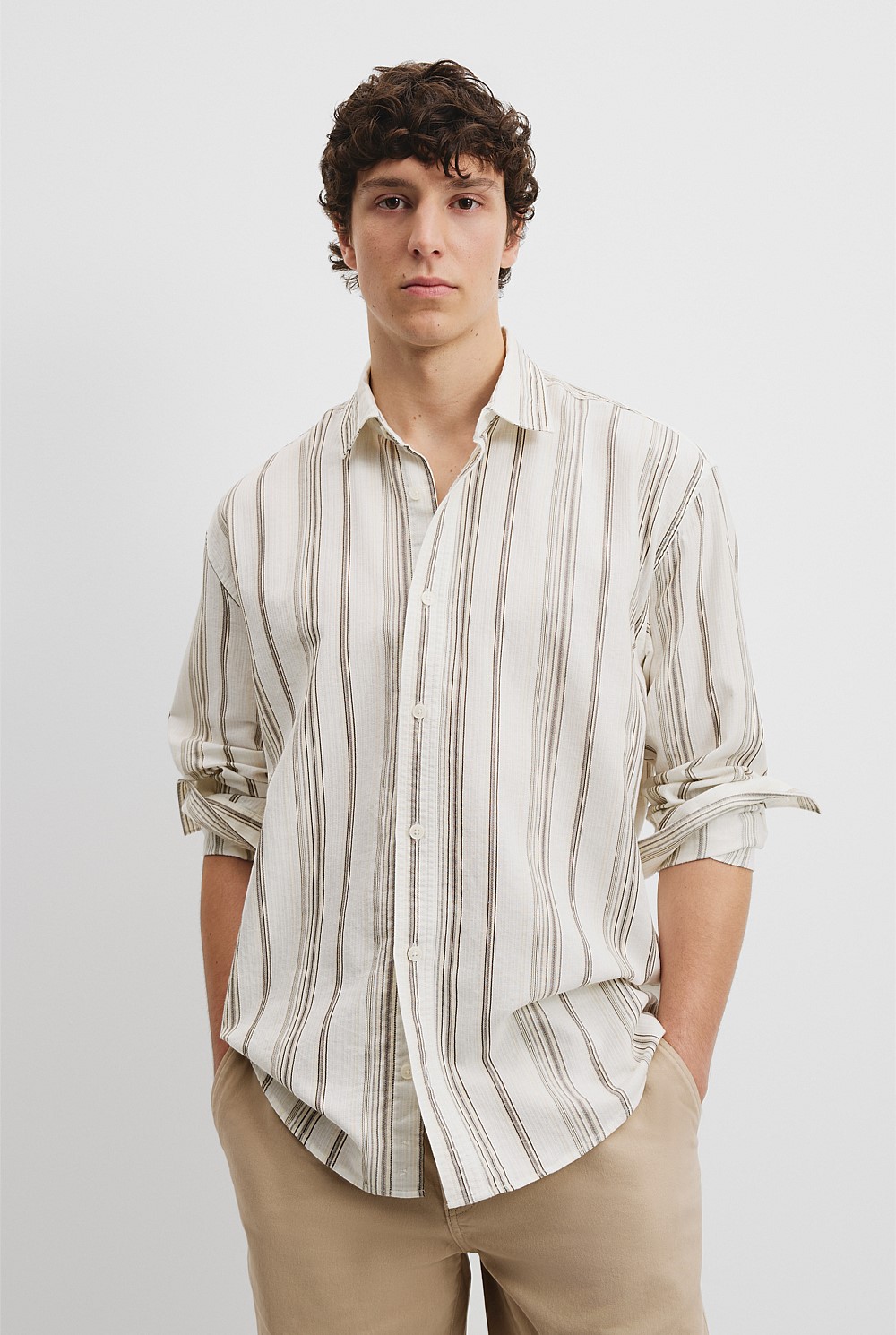 Relaxed Fit Textured Multi Stripe Shirt