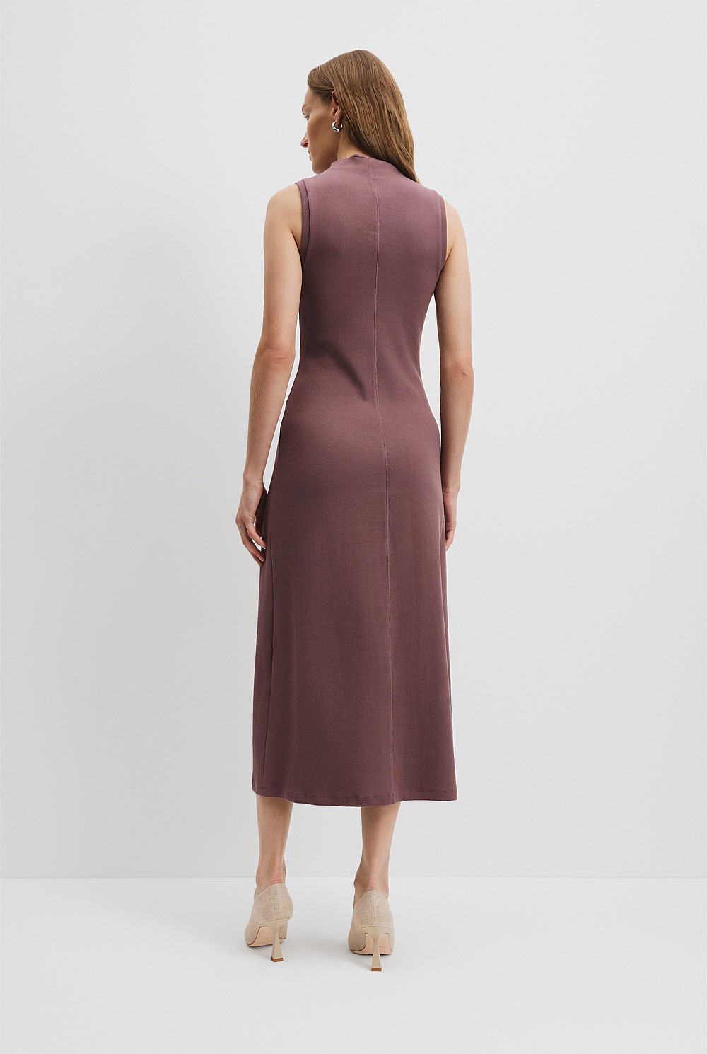 Australian Cotton Blend Mock Neck Rib Dress