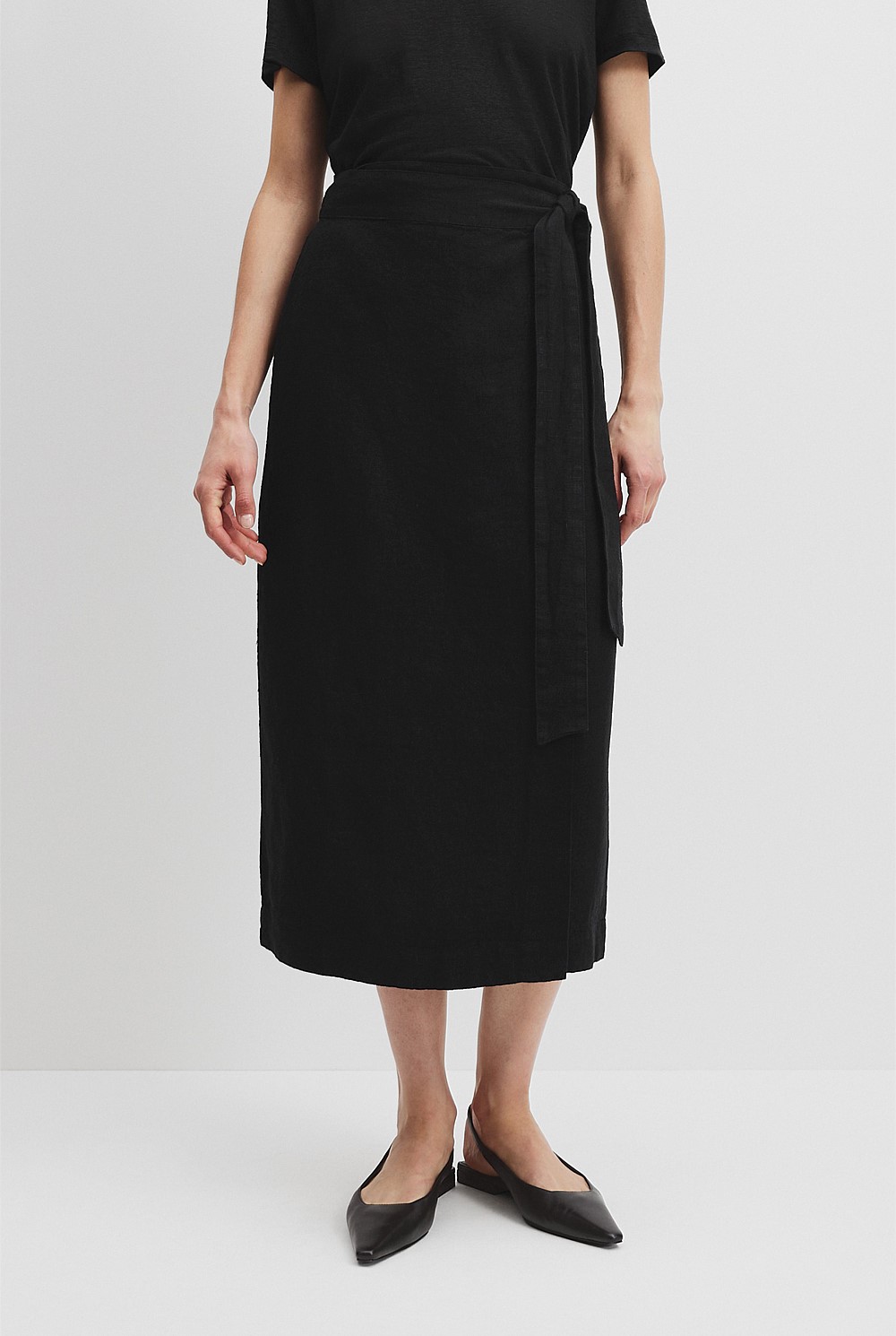 Organically Grown Linen Wrap Midi Skirt