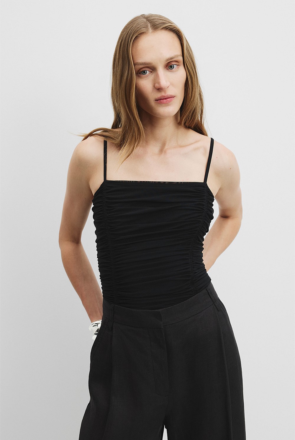 Ruched Mesh Bodysuit