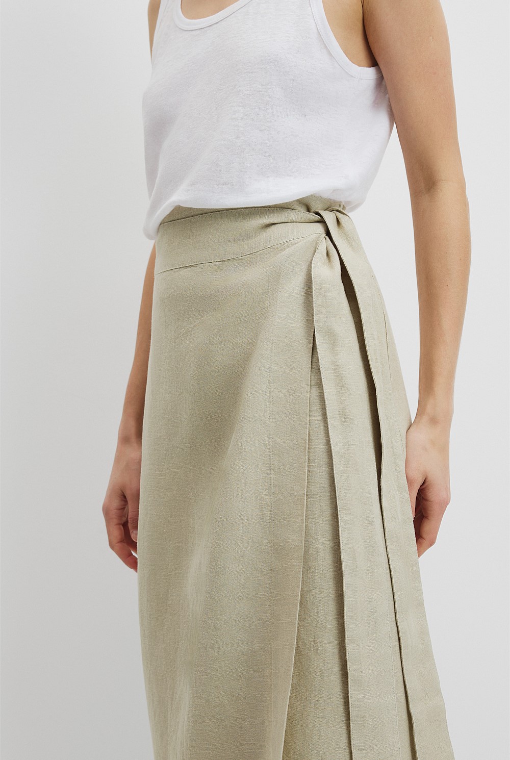 Organically Grown Linen Wrap Midi Skirt