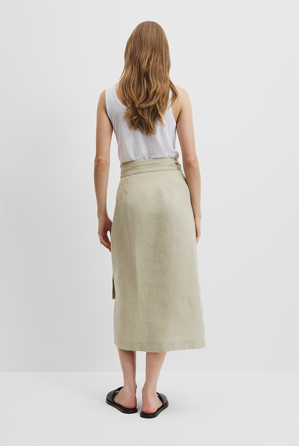 Organically Grown Linen Wrap Midi Skirt