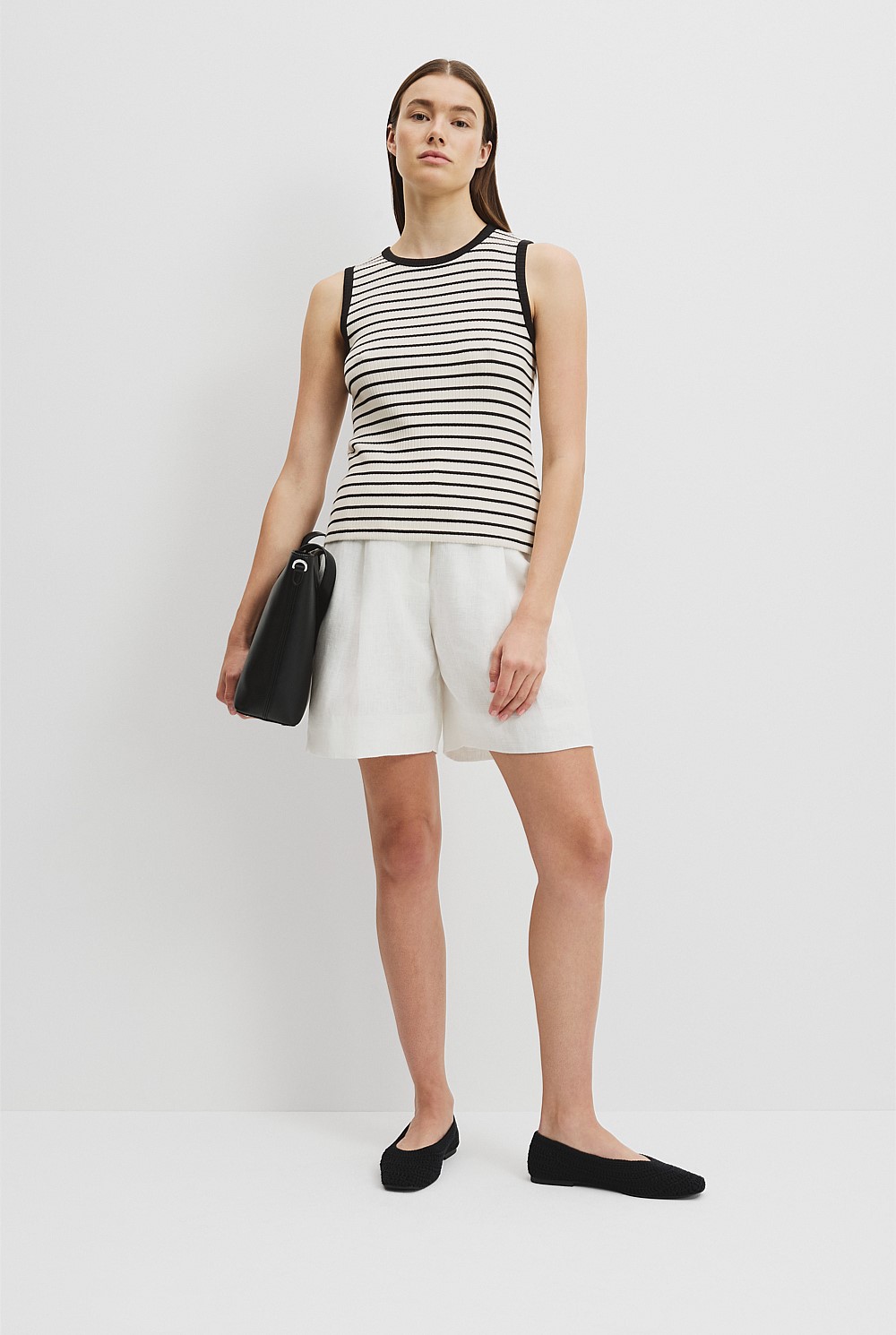 Australian Cotton Blend Stripe High Neck Rib Tank