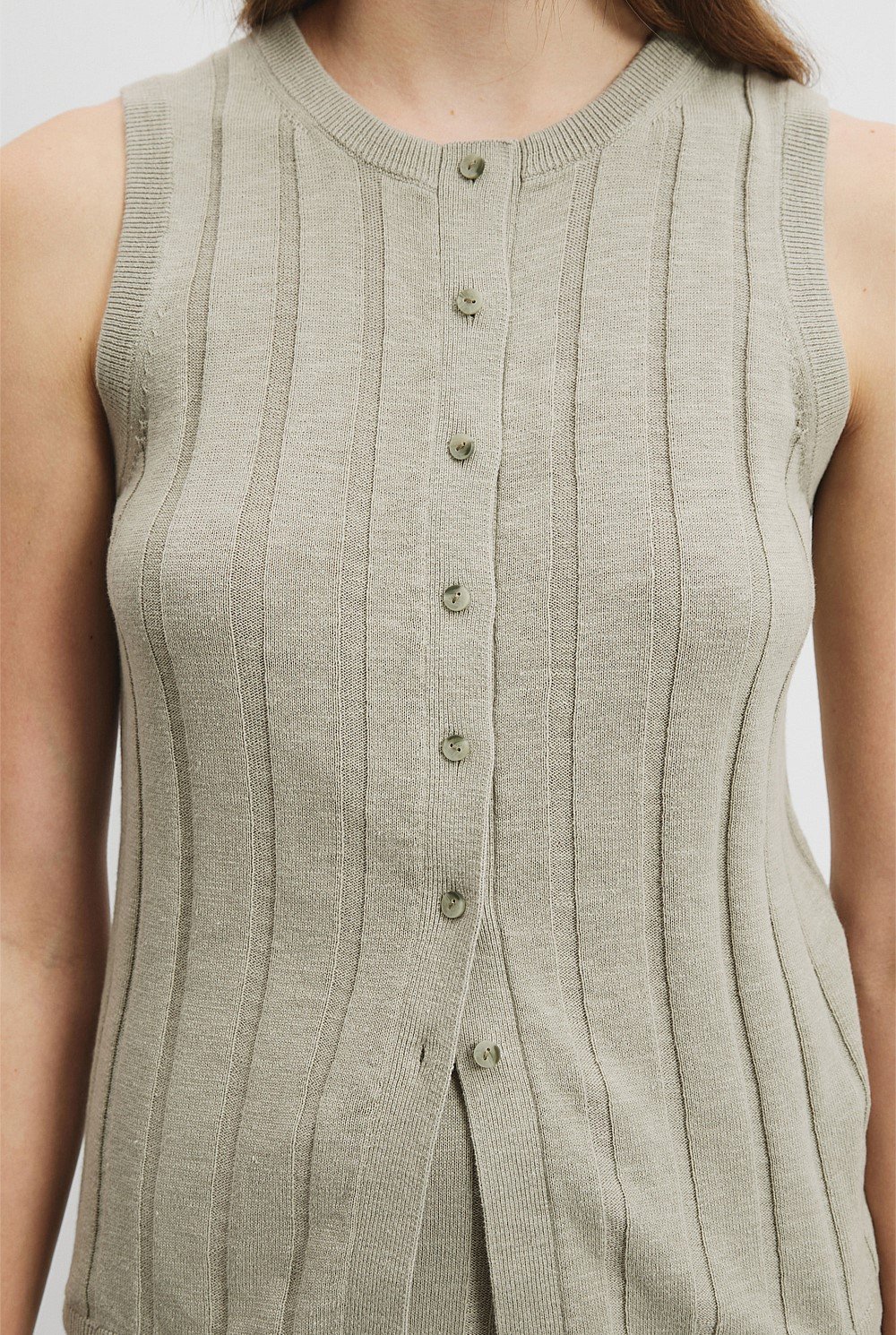 Organically Grown Cotton Linen Button Front Tank