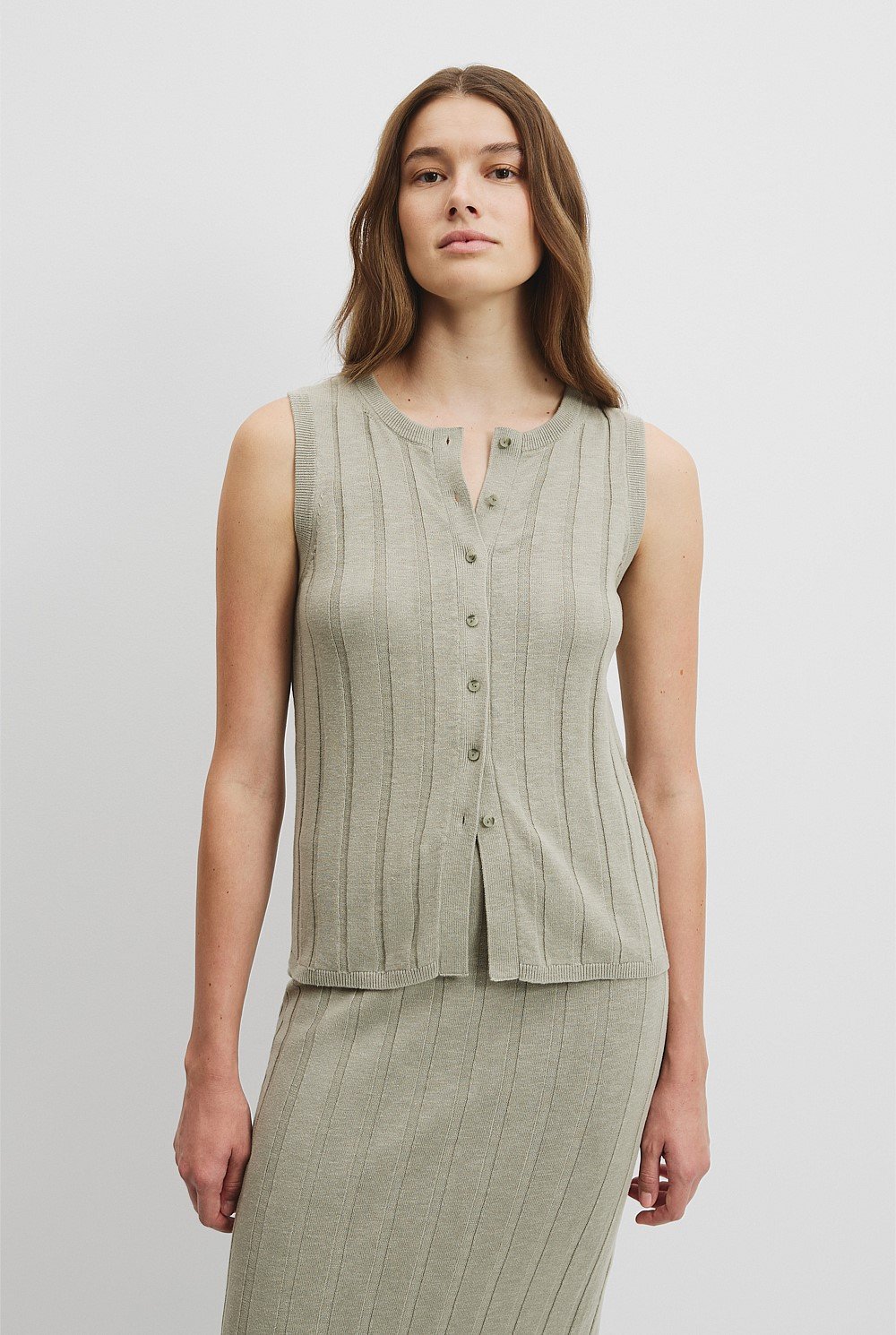 Organically Grown Cotton Linen Button Front Tank