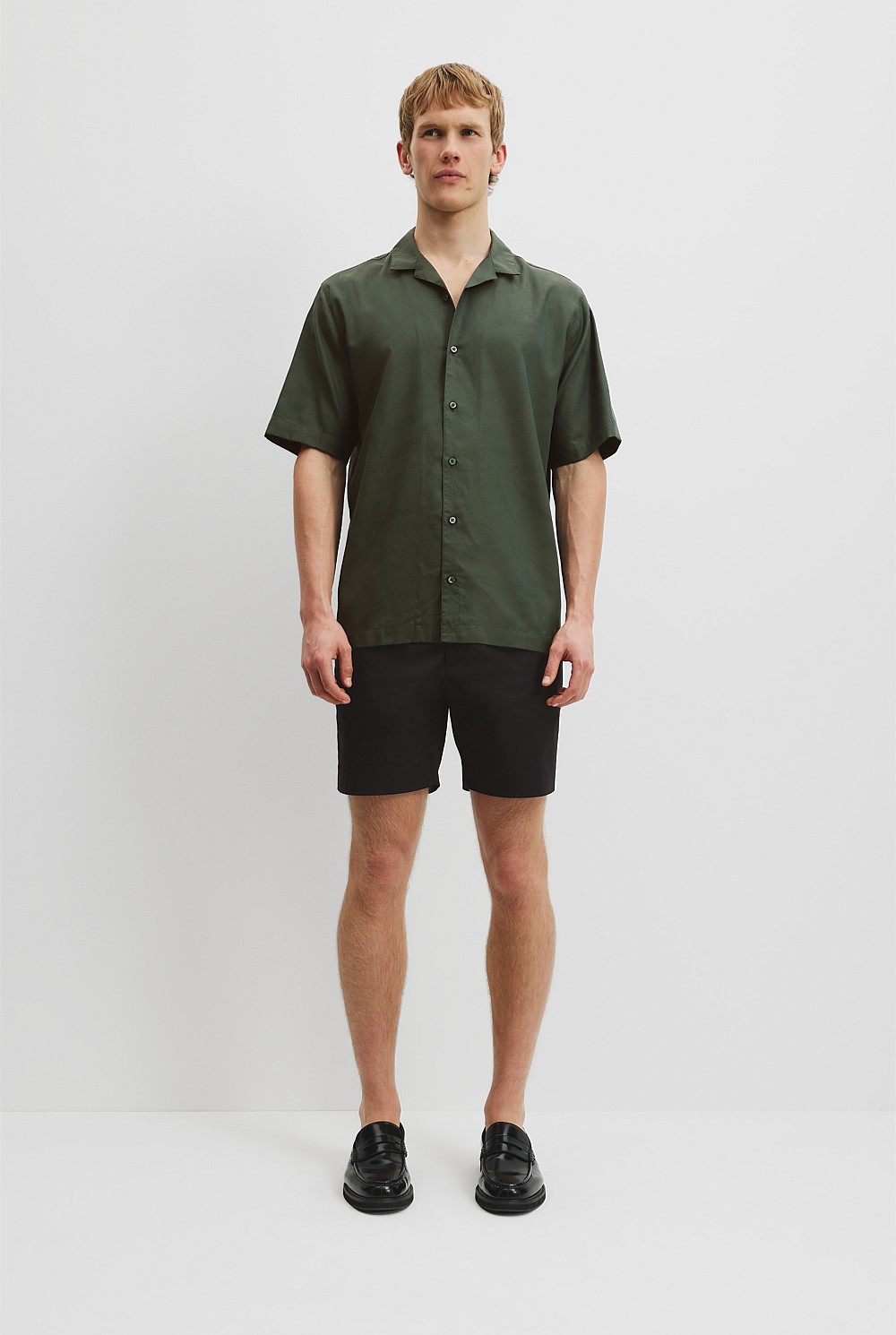 Australian Cotton Short Sleeve Revere Jacquard Shirt