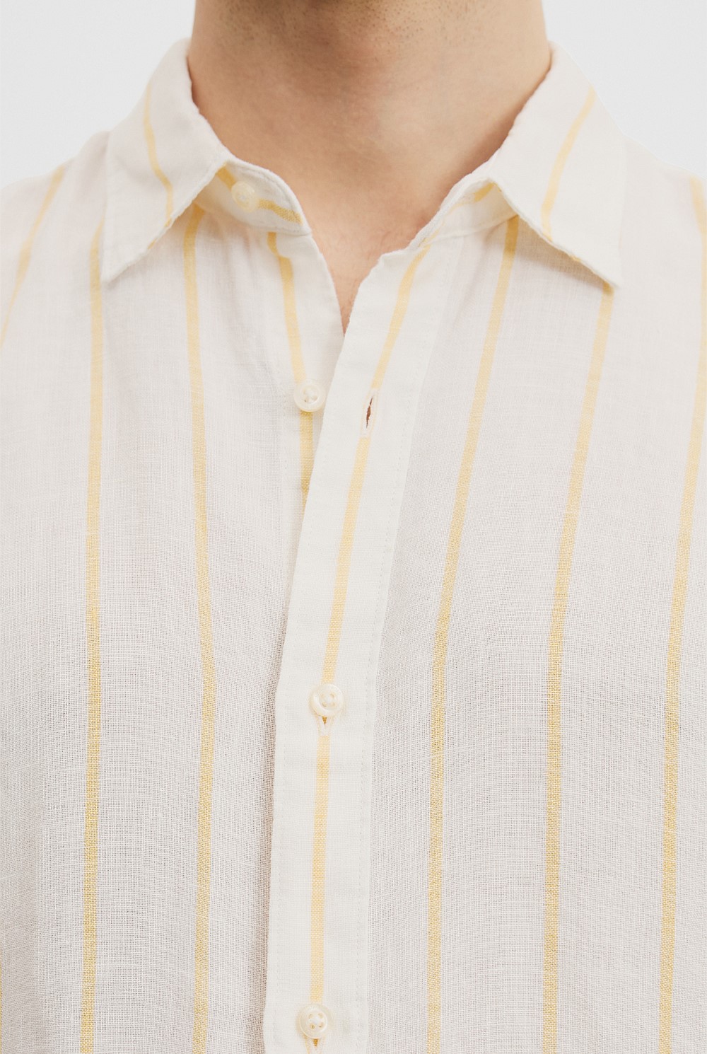 Regular Fit Stripe Organically Grown Linen Short Sleeve Shirt