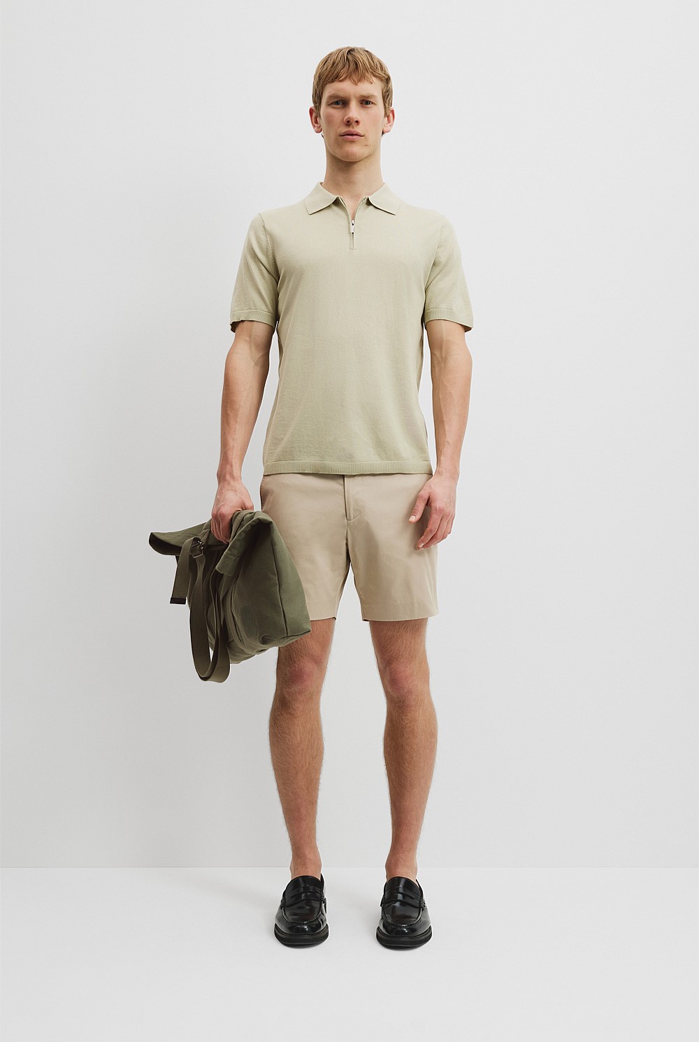 Cotton Silk Zip Knit Polo