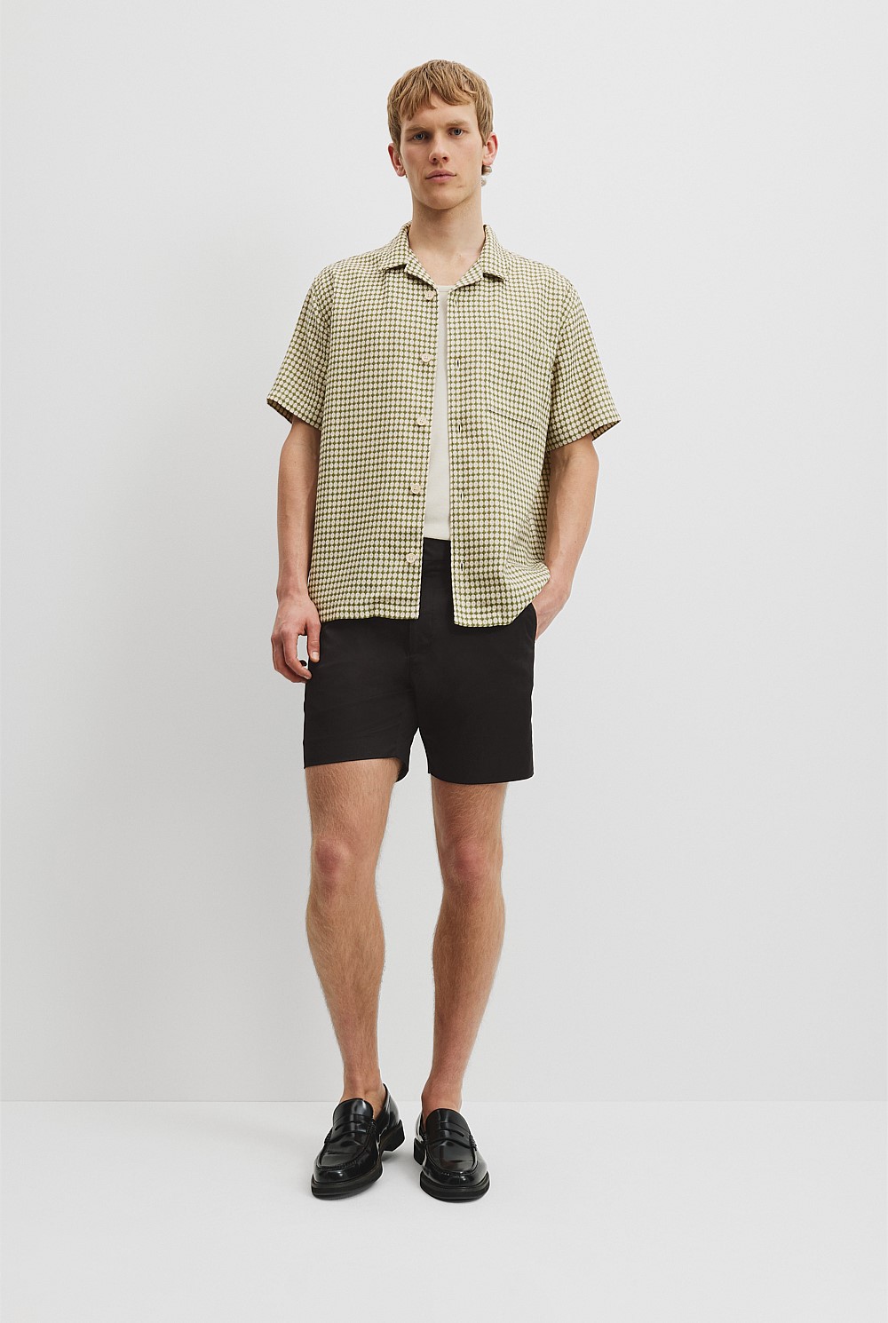 Short Sleeve Cotton Textured Check Shirt