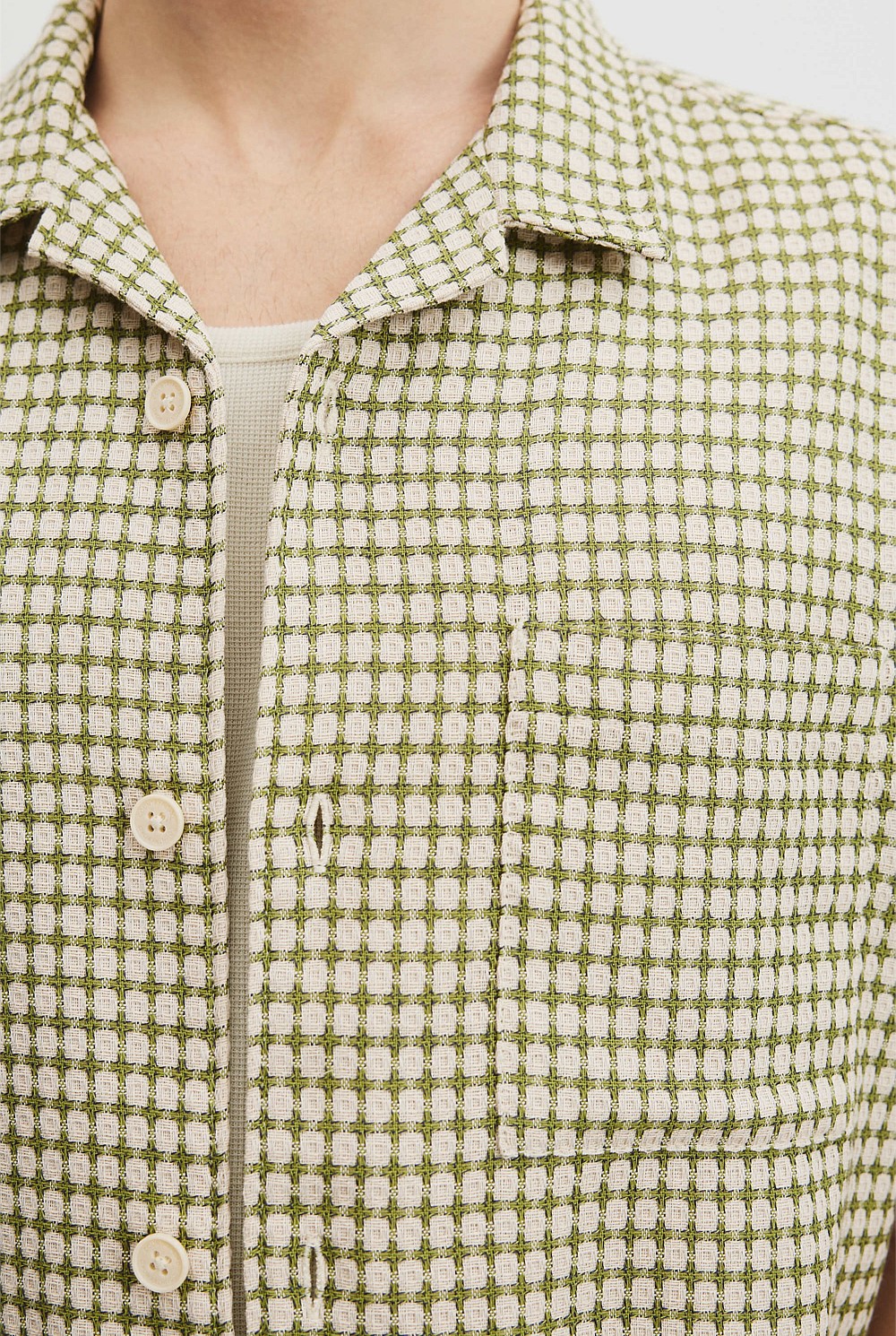 Short Sleeve Cotton Textured Check Shirt