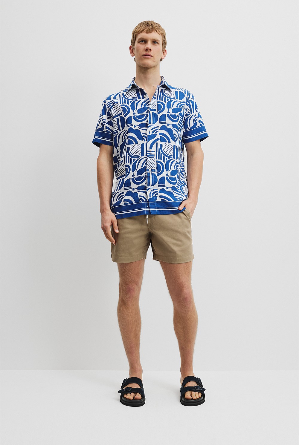 Organically Grown Linen Short Sleeve Abstract Border Shirt