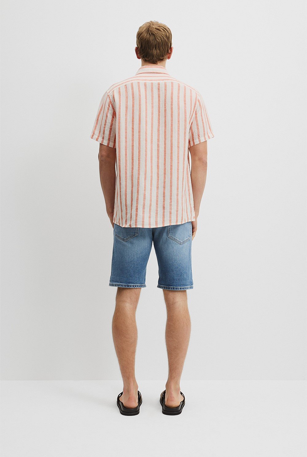 Regular Fit Organically Grown Linen Short Sleeve Stripe Shirt