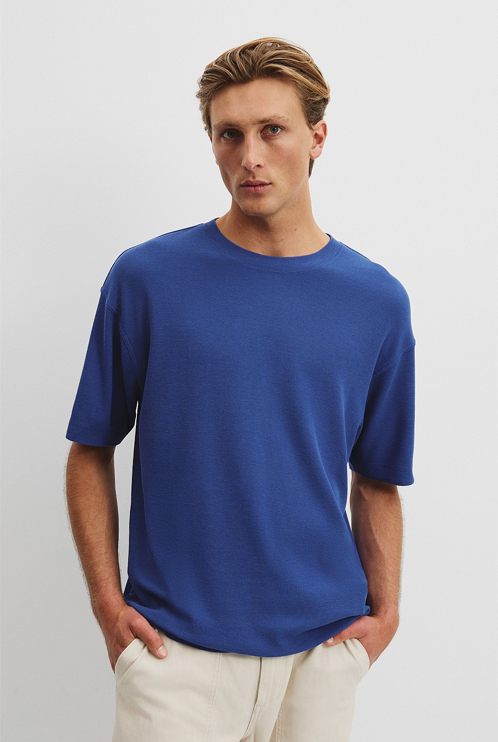 Relaxed Fit Cotton Blend Textured T-Shirt