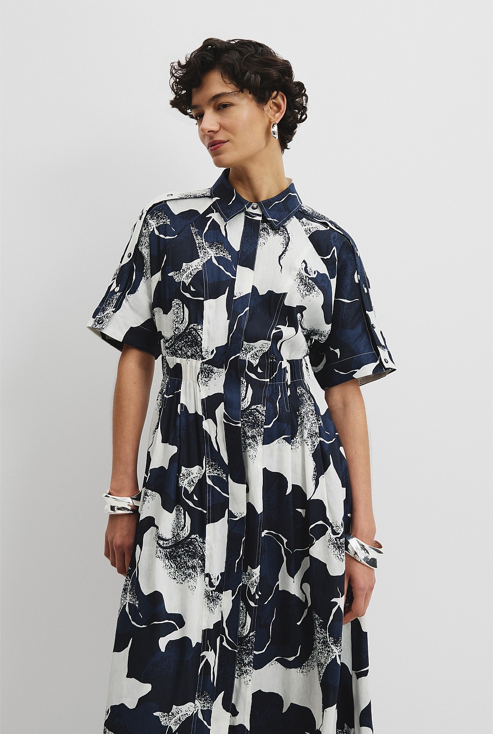 Print Cinched Shirt Dress