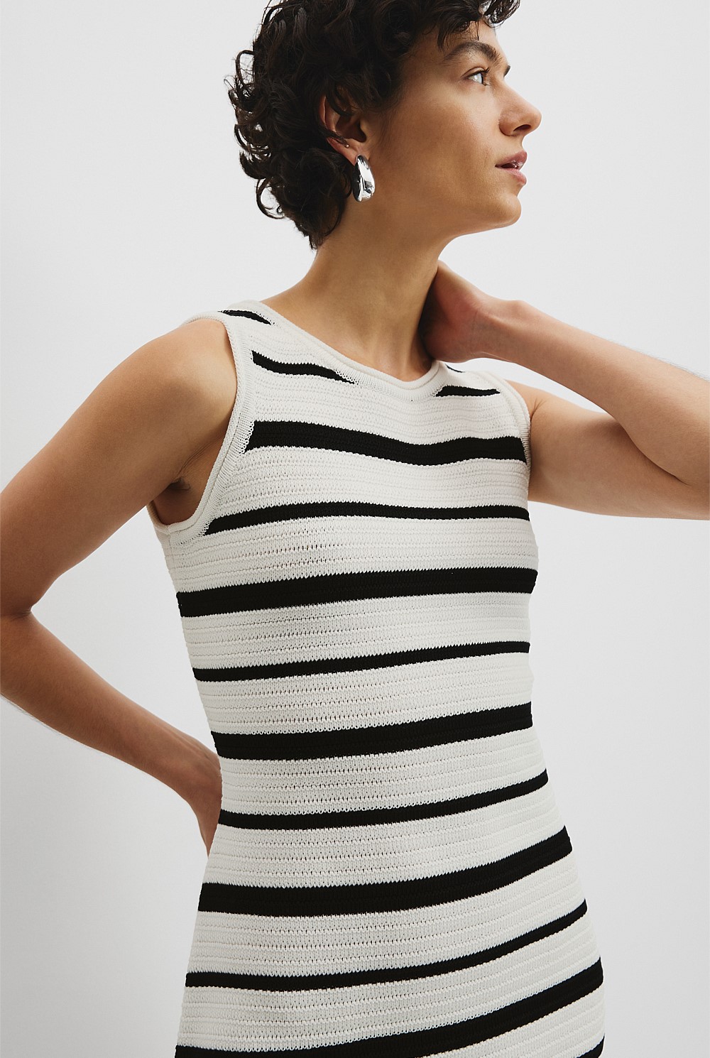 Organically Grown Cotton Stripe Crochet Knit Dress