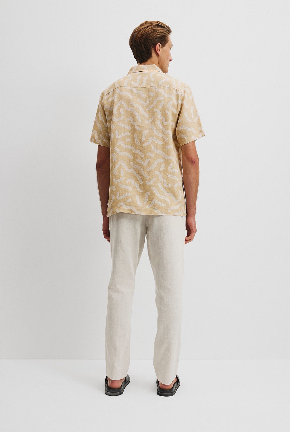 Organically Grown Linen Short Sleeve Linear Print Shirt