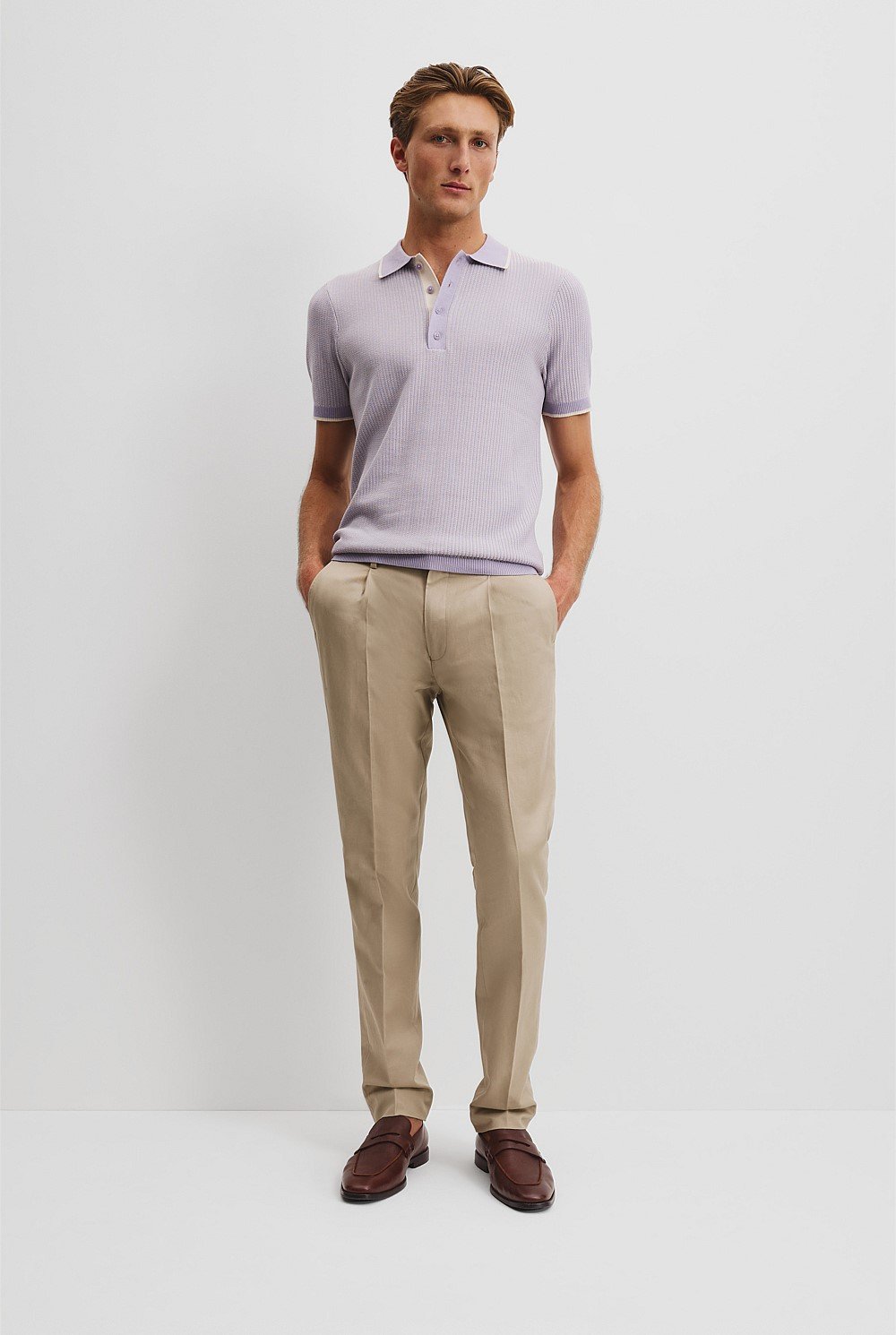 Cotton Silk Textured Knit Polo