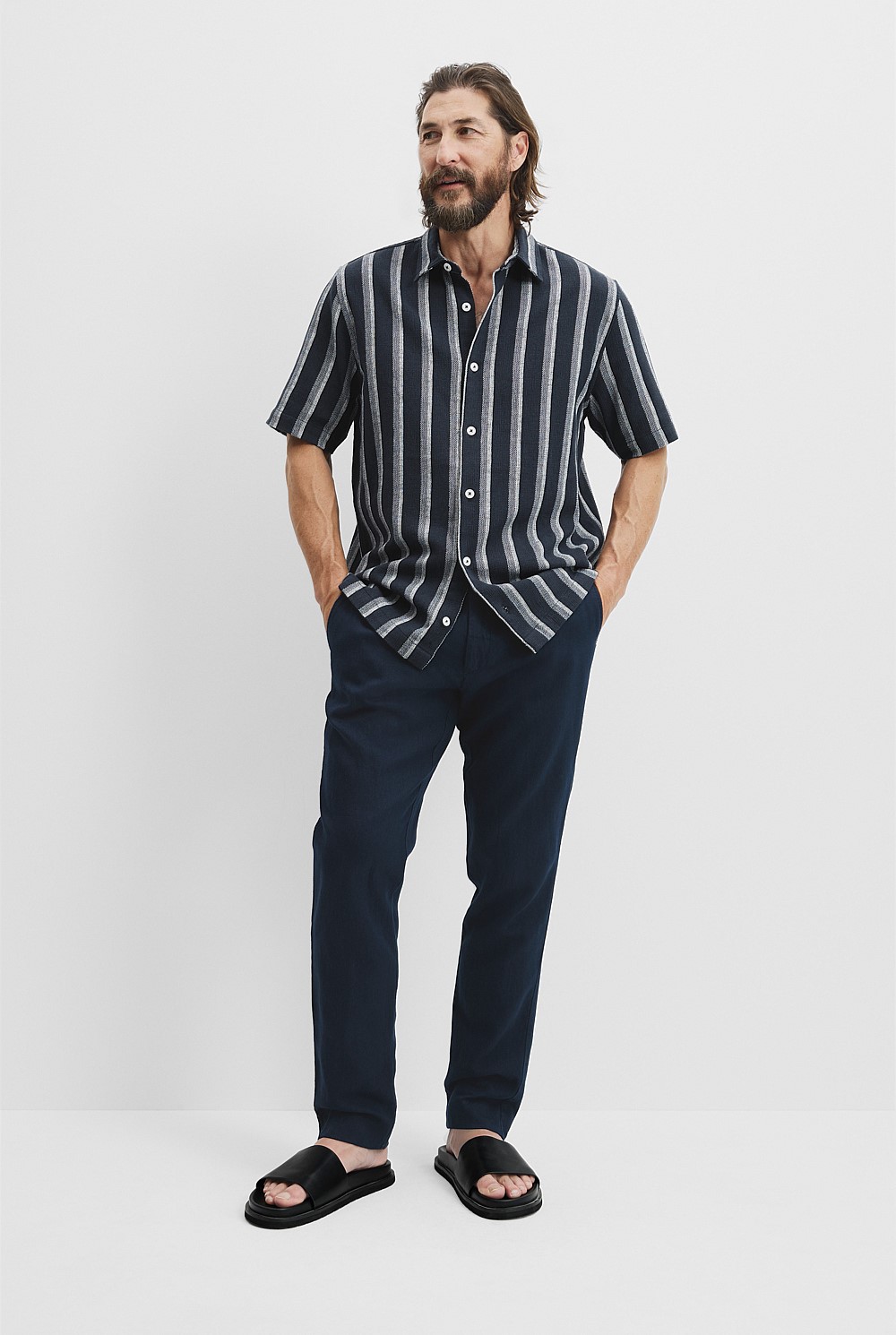 Short Sleeve Stripe Textured Shirt