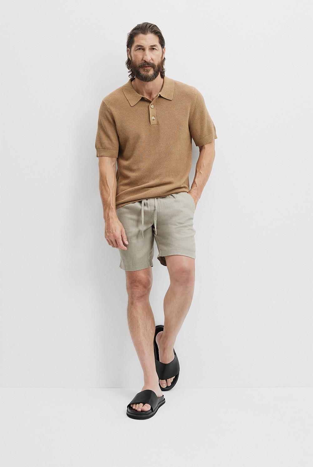 Cotton Linen Melange Knit Polo