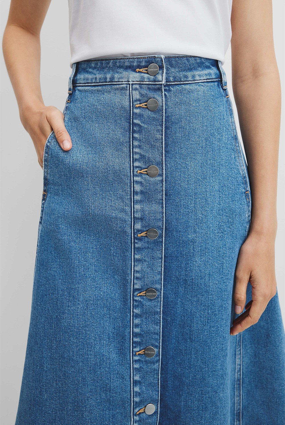 A-Line Denim Midi Skirt