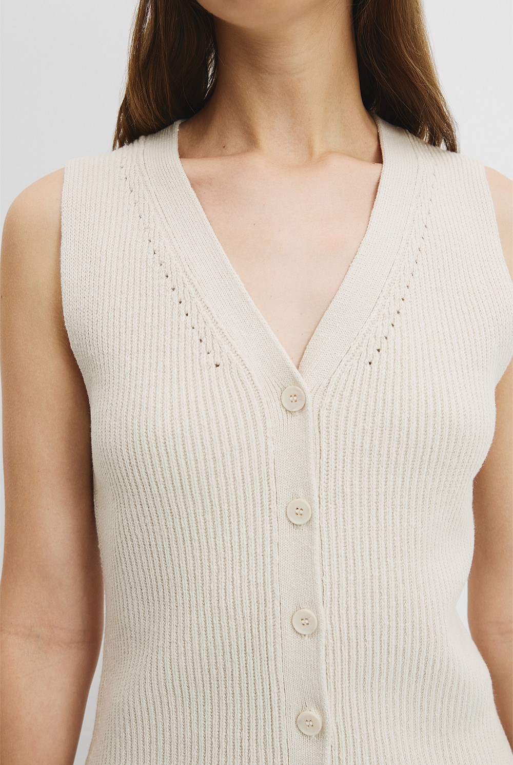 Organically Grown Cotton Linen Textured Knit Vest