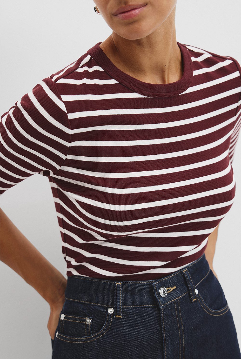 Australian Cotton Stripe Crop Rib T-Shirt