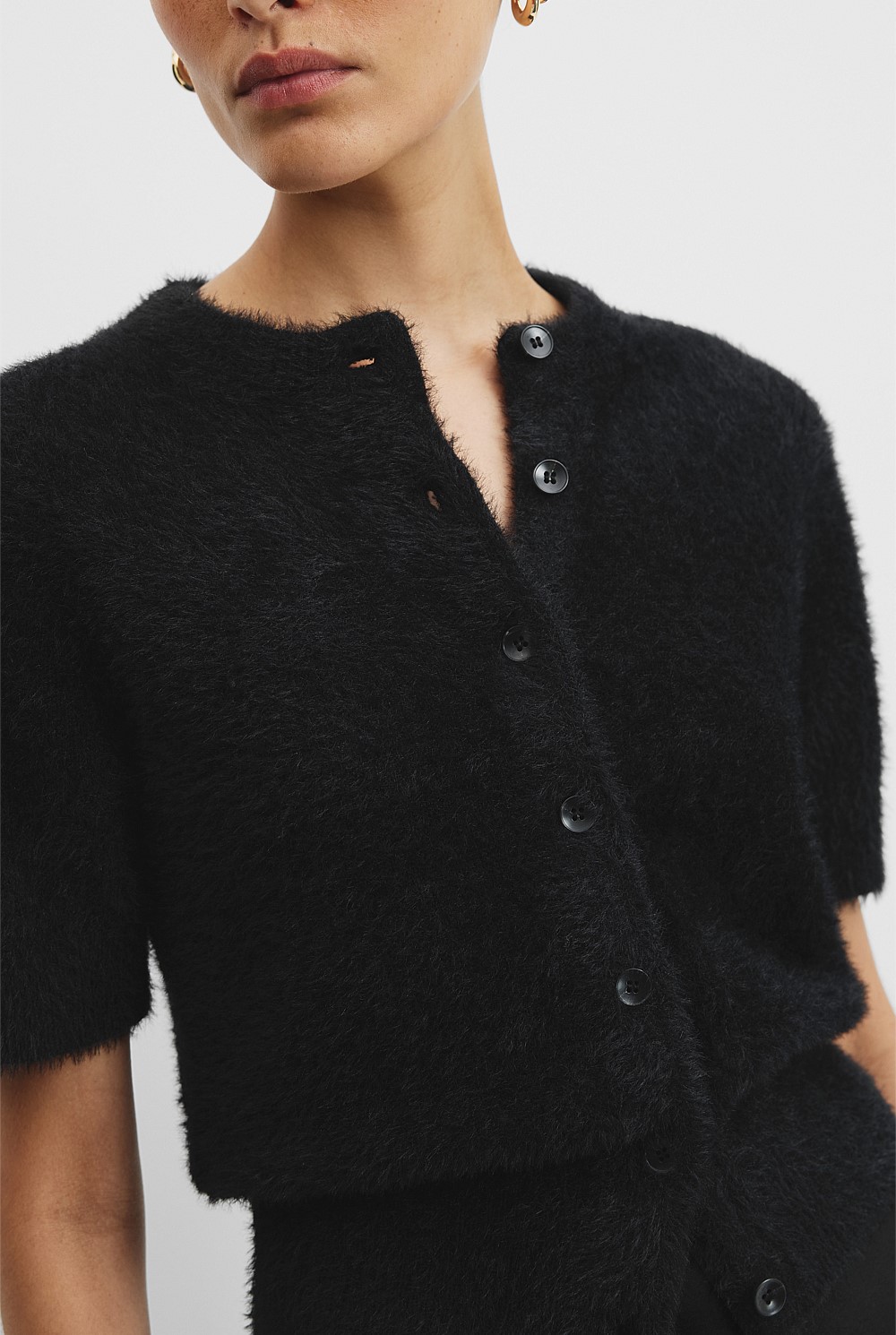 Fluffy Button Detail Knit