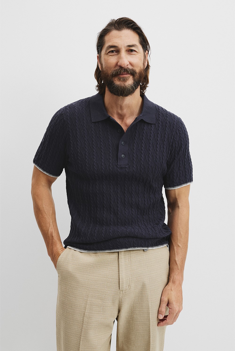 Cotton Wool Cable Knit Polo