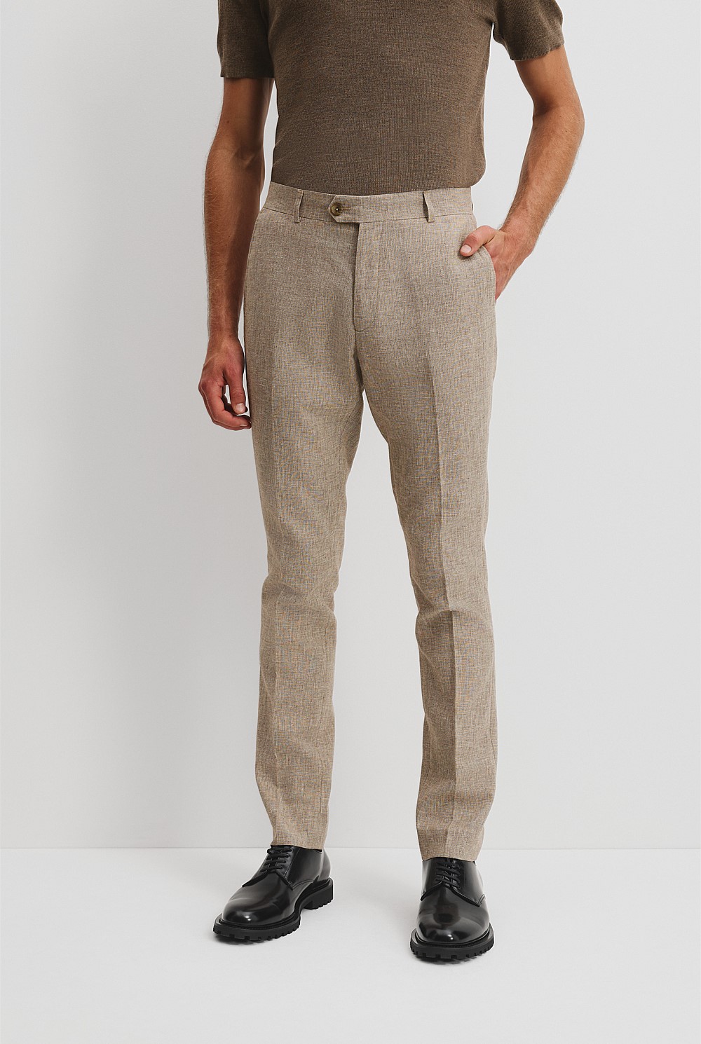 Tapered Fit Linen Cotton Textured Pant