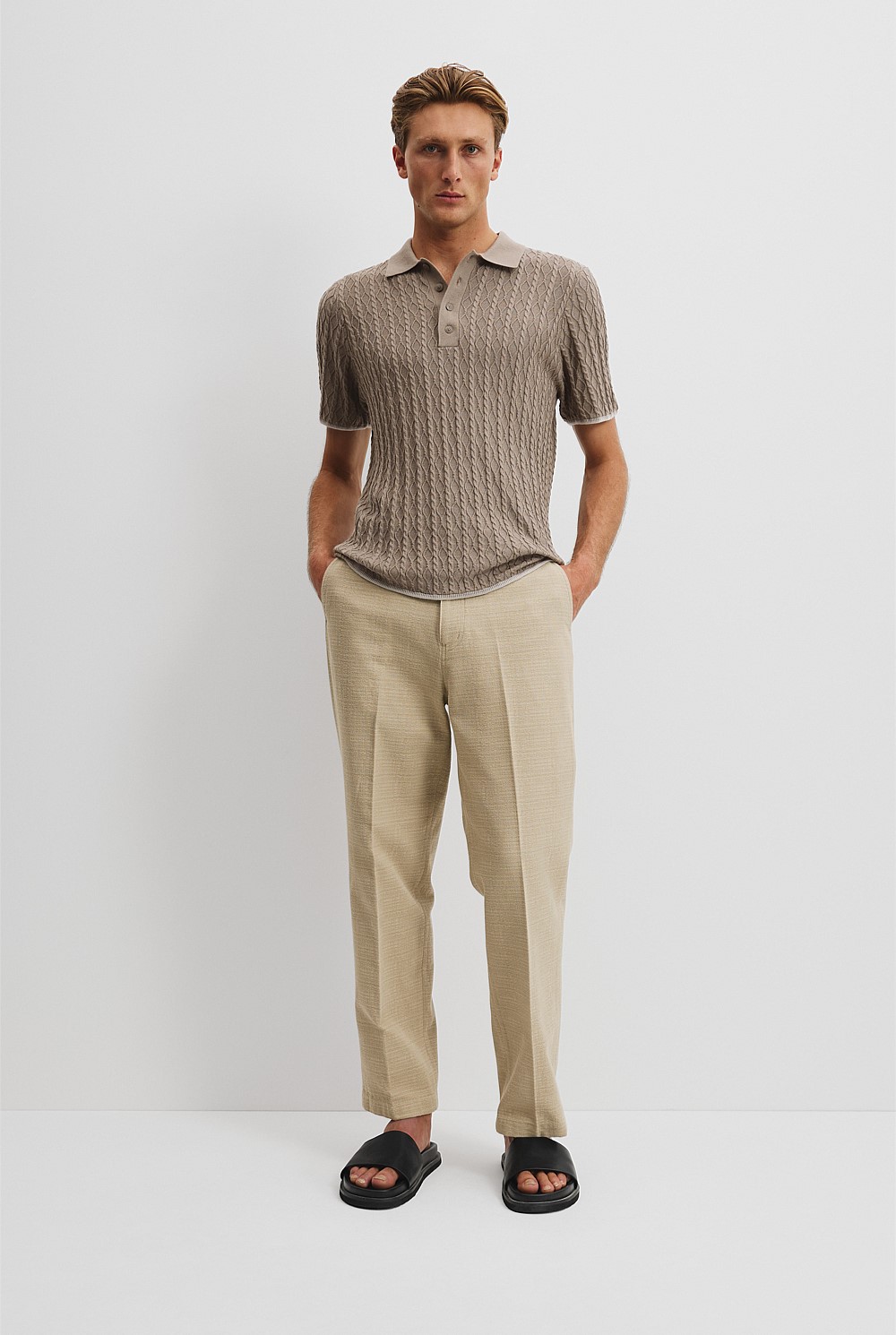 Cotton Wool Cable Knit Polo