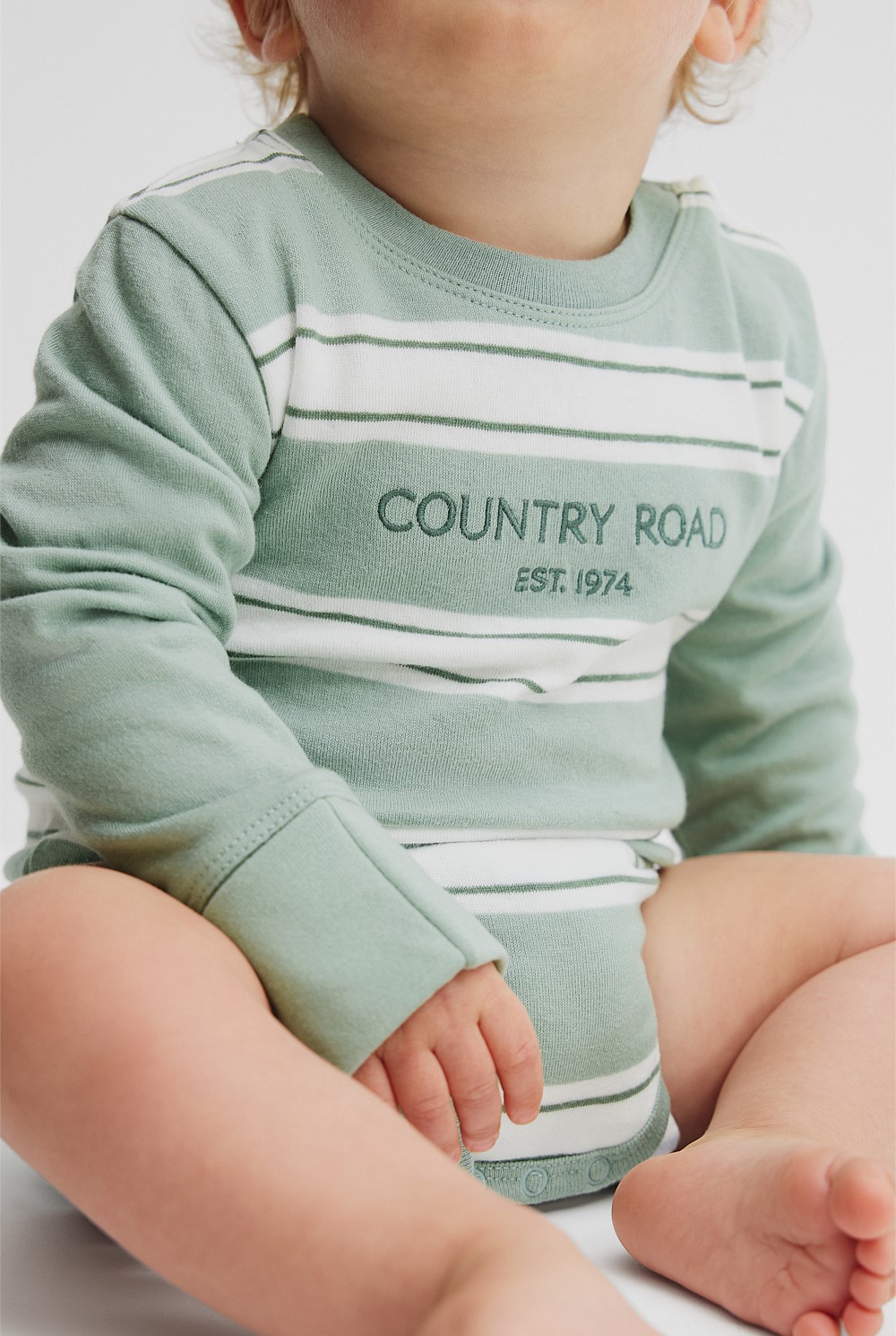 Organically Grown Cotton Spliced Logo Long Sleeve Bodysuit