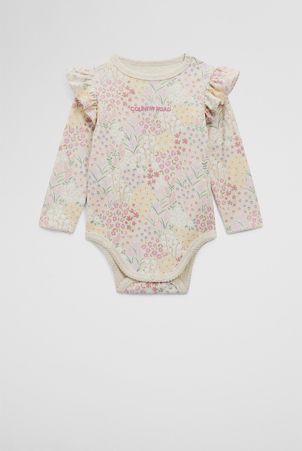 Organically Grown Cotton Frill Rib Long Sleeve Bodysuit