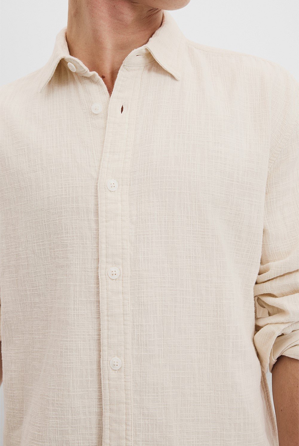 Long Sleeve Double Cloth Textured Shirt