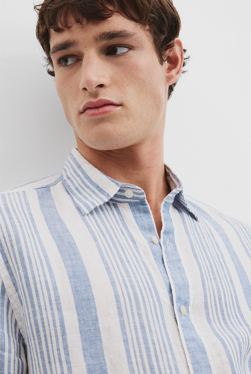 Short Sleeve Regular Fit Organically Grown Linen Stripe Shirt