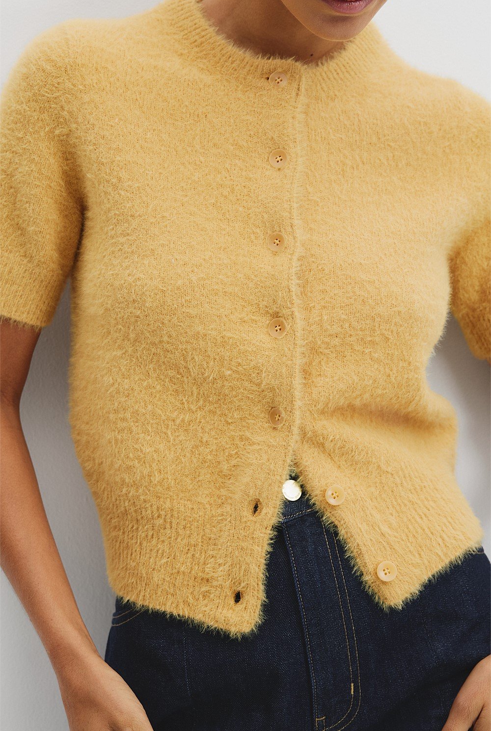 Fluffy Button Detail Knit