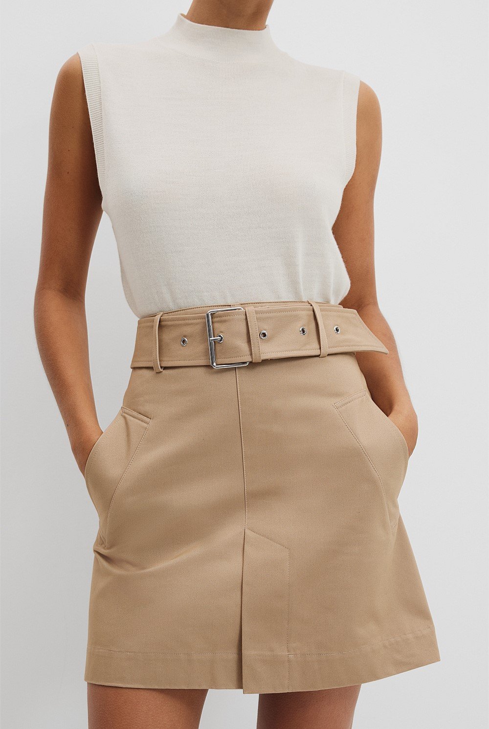 Australian Cotton Twill Belted Mini Skirt