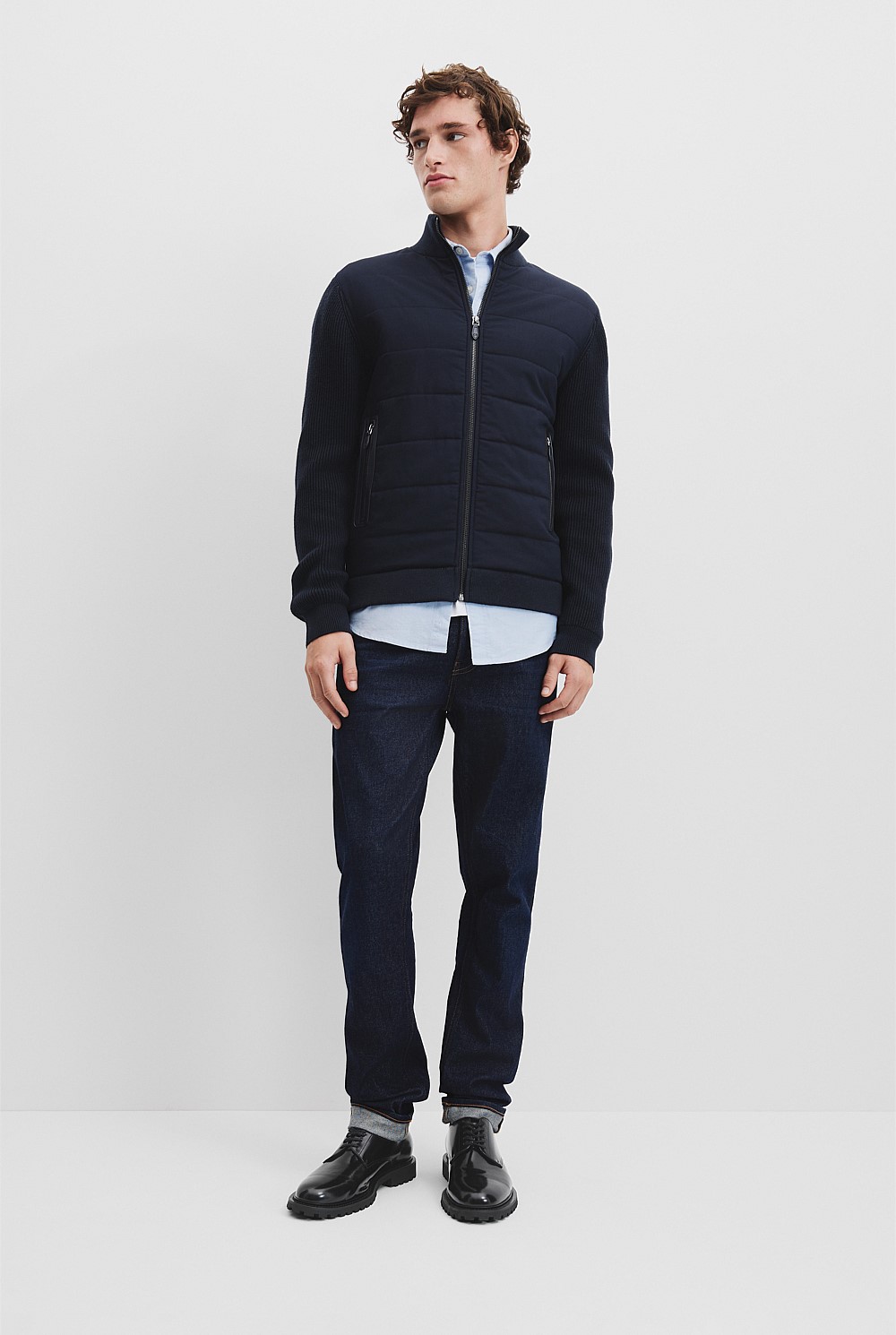 Cotton Blend Knit Hybrid Jacket