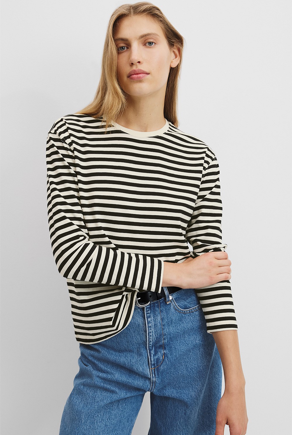 Cotton Stripe Long Sleeve Top