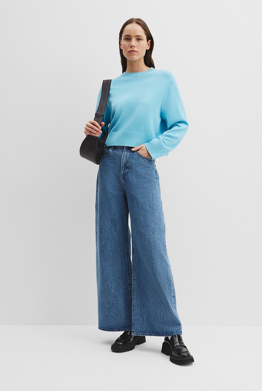 Organically Grown Cotton Blend Crop Crew Neck Knit