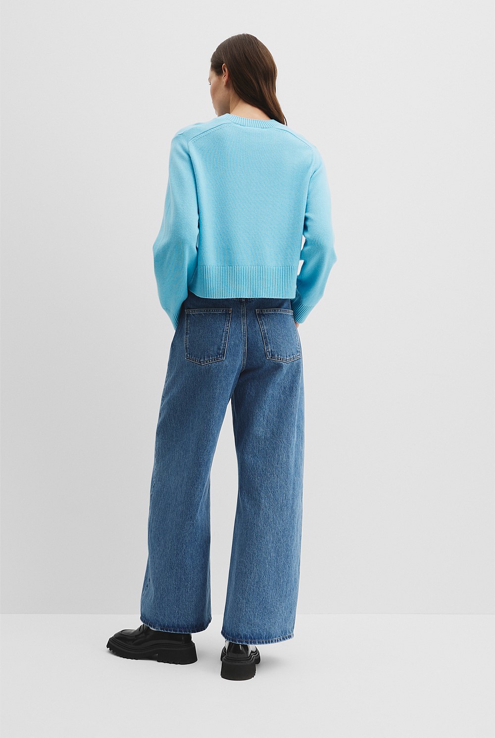 Organically Grown Cotton Blend Crop Crew Neck Knit